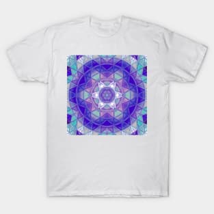 Mosaic Mandala Flower Purple Blue and White T-Shirt